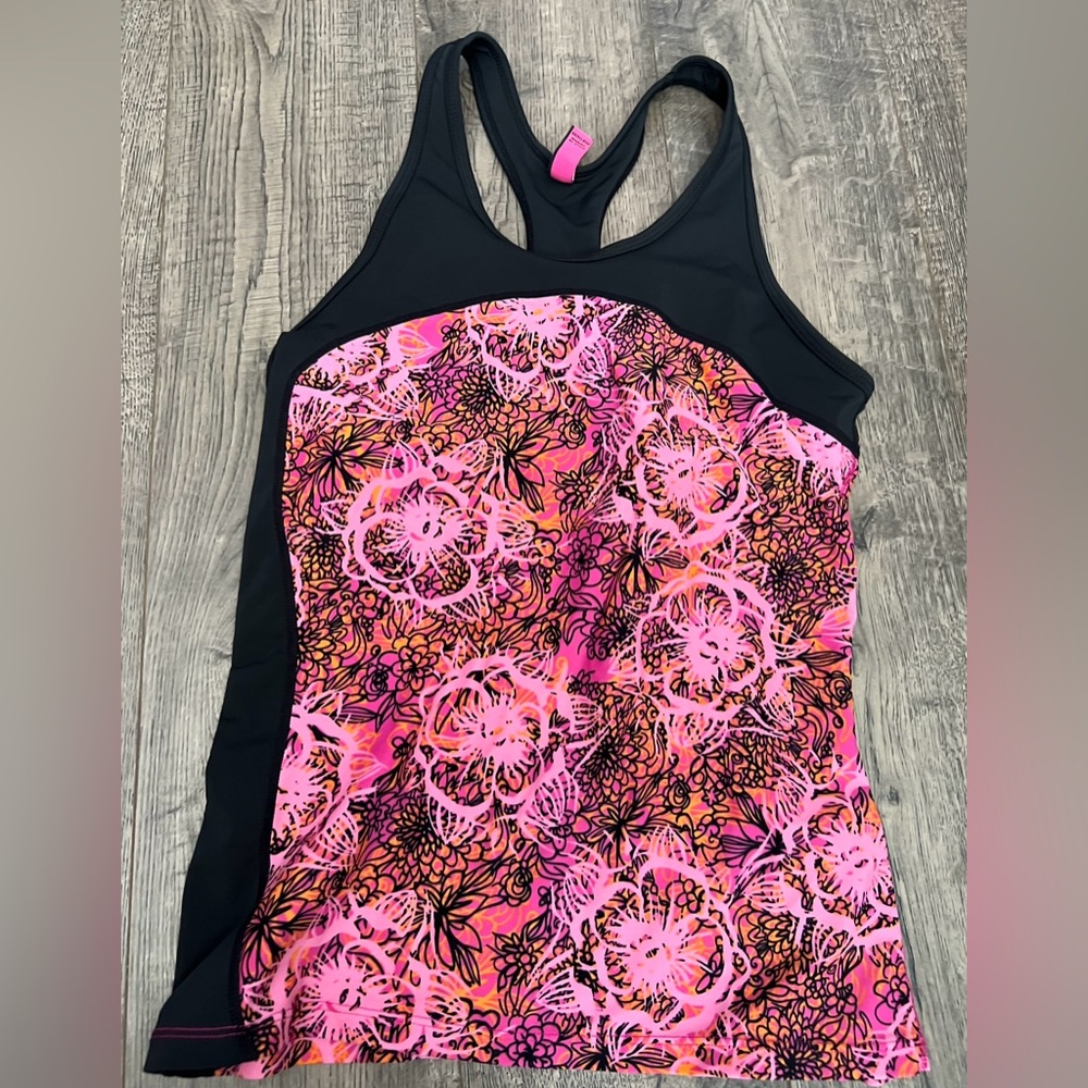 SkirtSports Pink and Black Floral Triathlon Tank Top